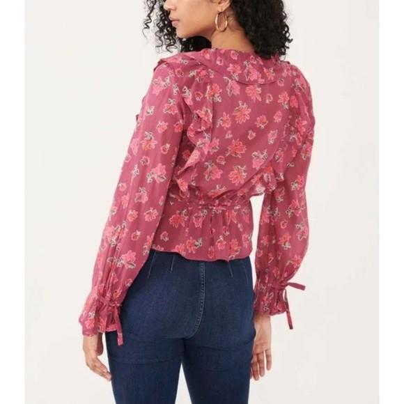 NWT Free People Women Amanda Ruffle Top Sultry Combo Large Long Sleeves - Picture 5 of 13